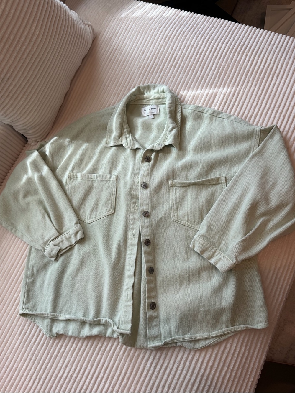By Together Mint Green Oversized Denim Shacket Jacket Small